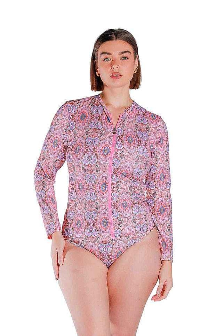 Swimwear Capriosca Modest | Amalfi Pink Long Sleeve Rash Vest