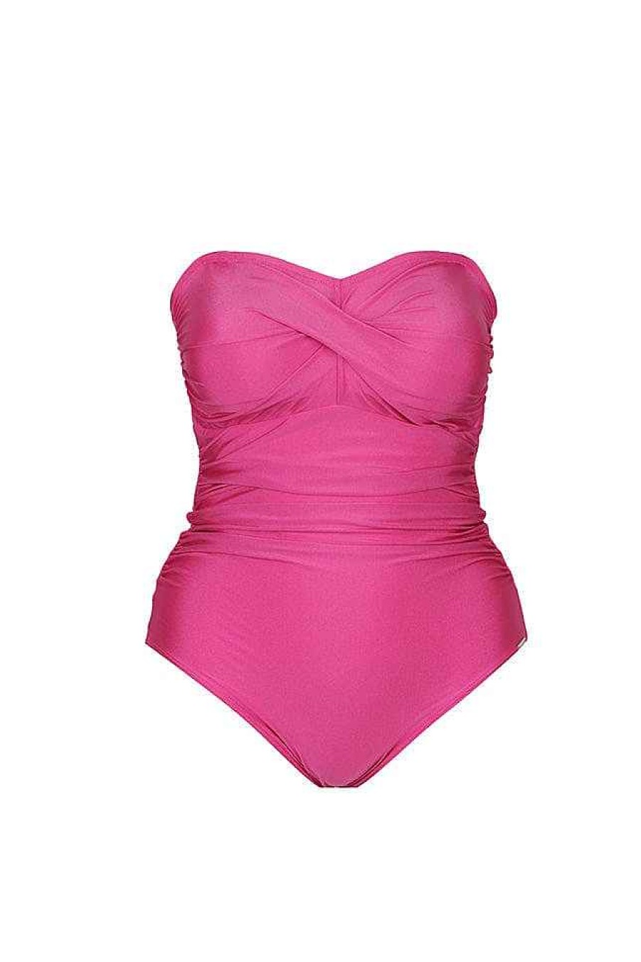 Swimwear Capriosca Strapless | Metallic Pink Twist Bandeau One Piece