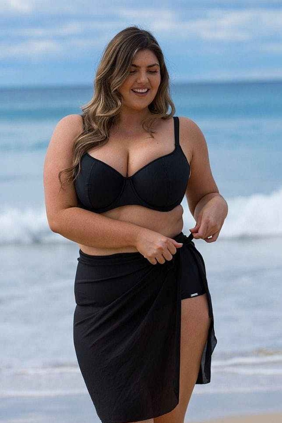 Swimwear Capriosca Black | Mesh Long Tie Skirt Black Bottom