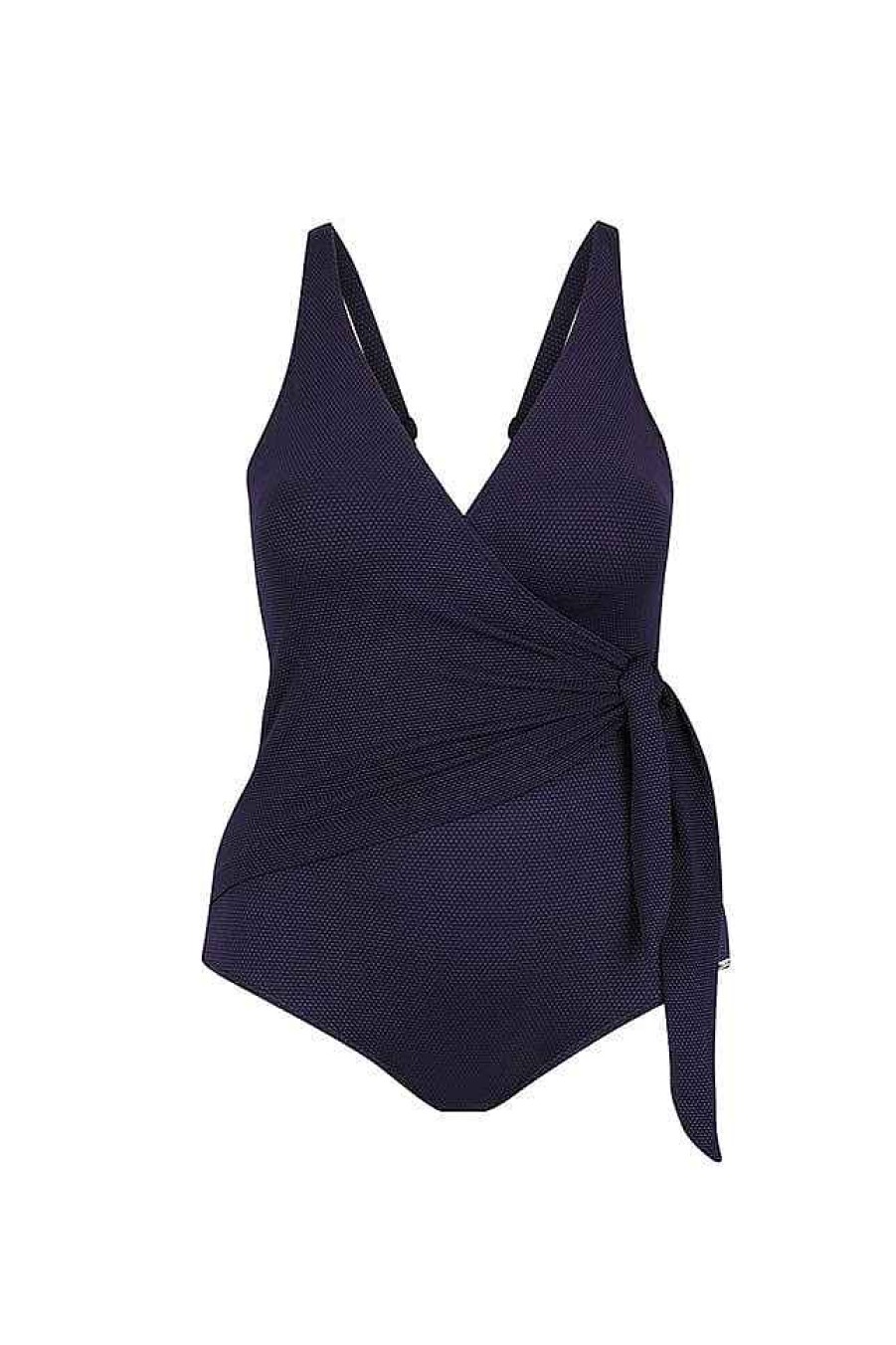 Swimwear Capriosca Low Back | Navy Honey Comb Waist Tie One Piece