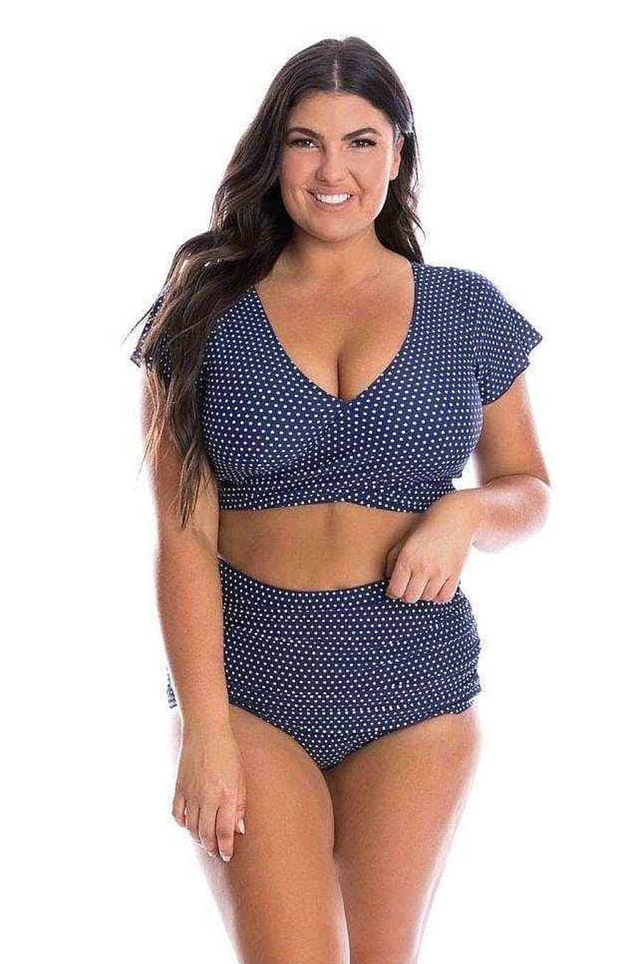 Swimwear Capriosca Crop Top | Navy And White Dots Crop Wrap Top