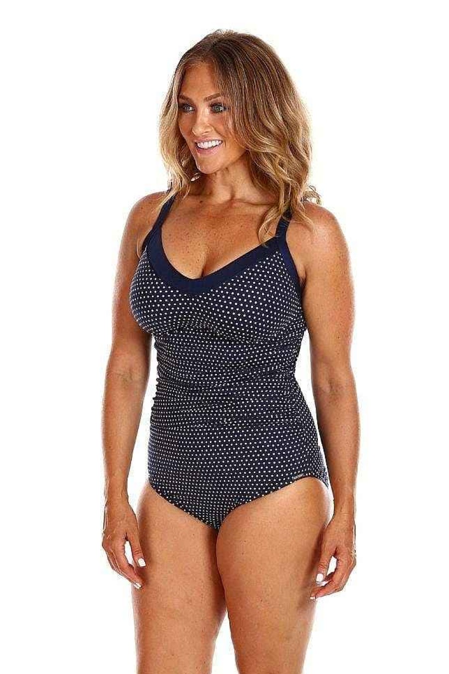 Swimwear Capriosca Underwire | Chlorine Resistant Navy And White Dots Underwire One Piece