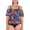 Swimwear Capriosca Loose Fitting | Midnight Garden Off The Shoulder Tankini Top