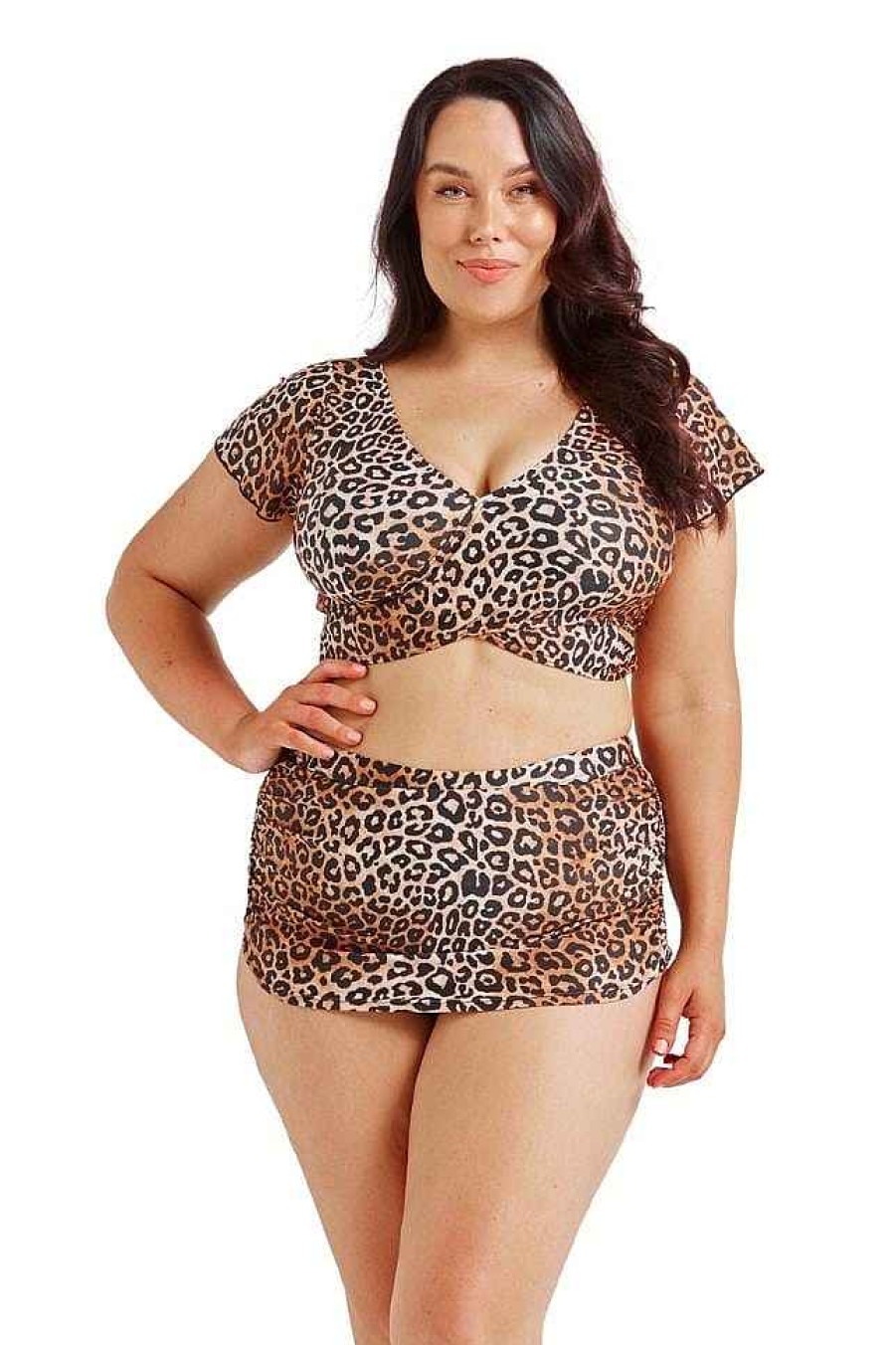 Swimwear Capriosca Tummy Control | Leopard Retro Skirted Bikini Bottoms | Sustainable Swimwear