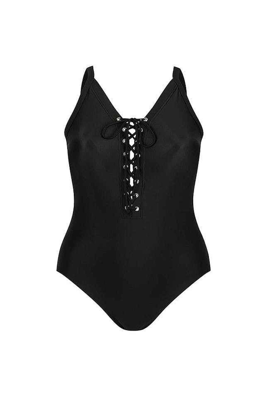 Swimwear Capriosca Black | Lace Up One Piece Black Swimsuit