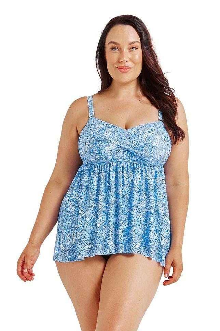 Swimwear Capriosca Bandeau & Strapless | Santorini Blue Swing Bandeau Tankini Top