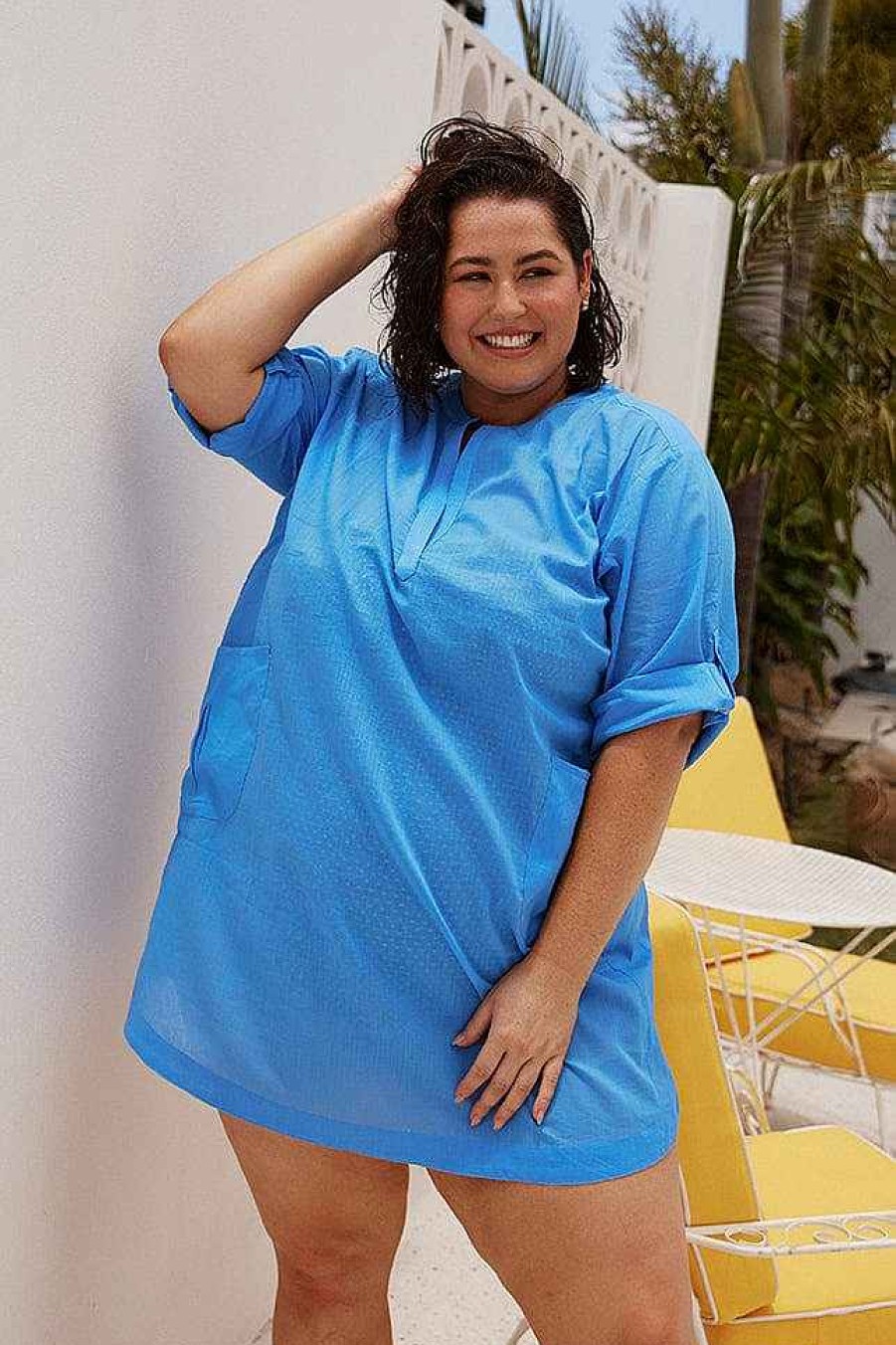 Beach Wear Capriosca Beach Dresses | Cotton Over Shirt Provence Blue