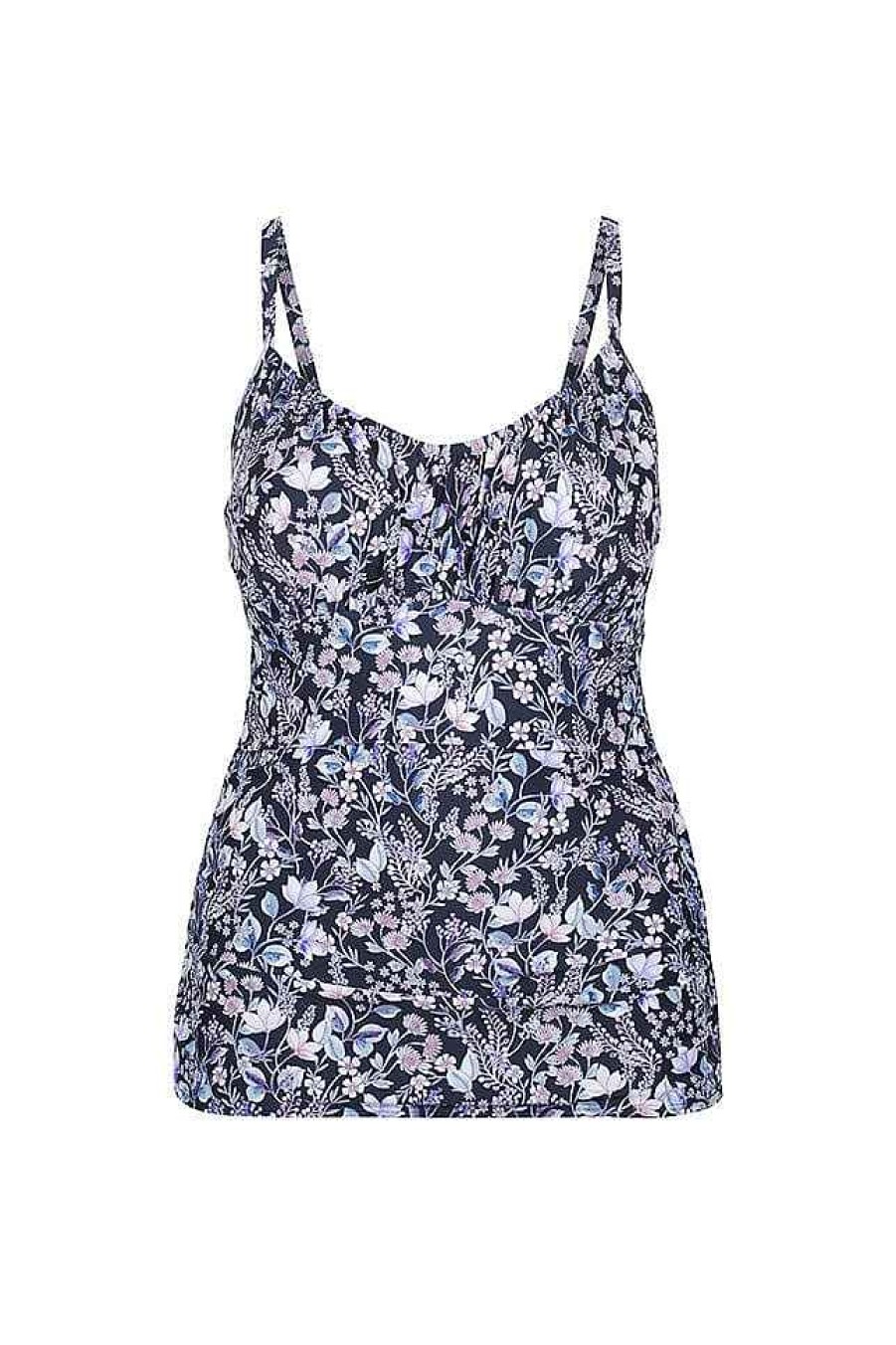 Swimwear Capriosca Loose Fitting | Navy Floral Underwire Ruched Tankini Top