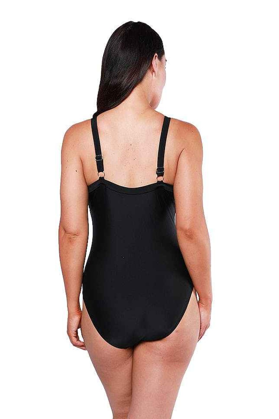 Swimwear Capriosca Black | Lace Up One Piece Black Swimsuit