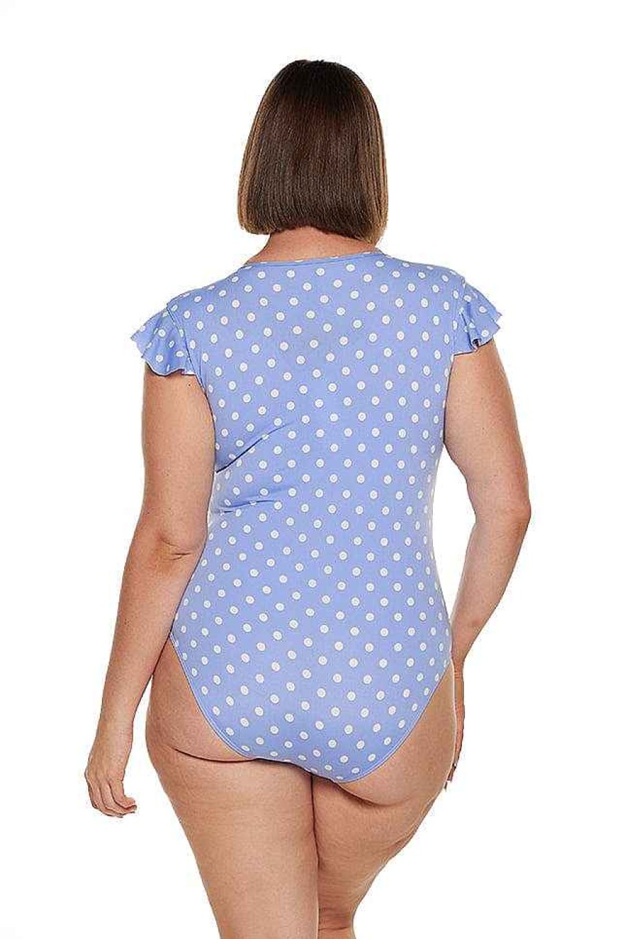 Swimwear Capriosca Short Sleeve | Vintage Dots Chlorine Resistant Frill Sleeve One Piece