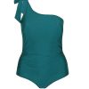 Swimwear Capriosca Mastectomy | Metallic Deep Teal Tie One Shoulder One Piece