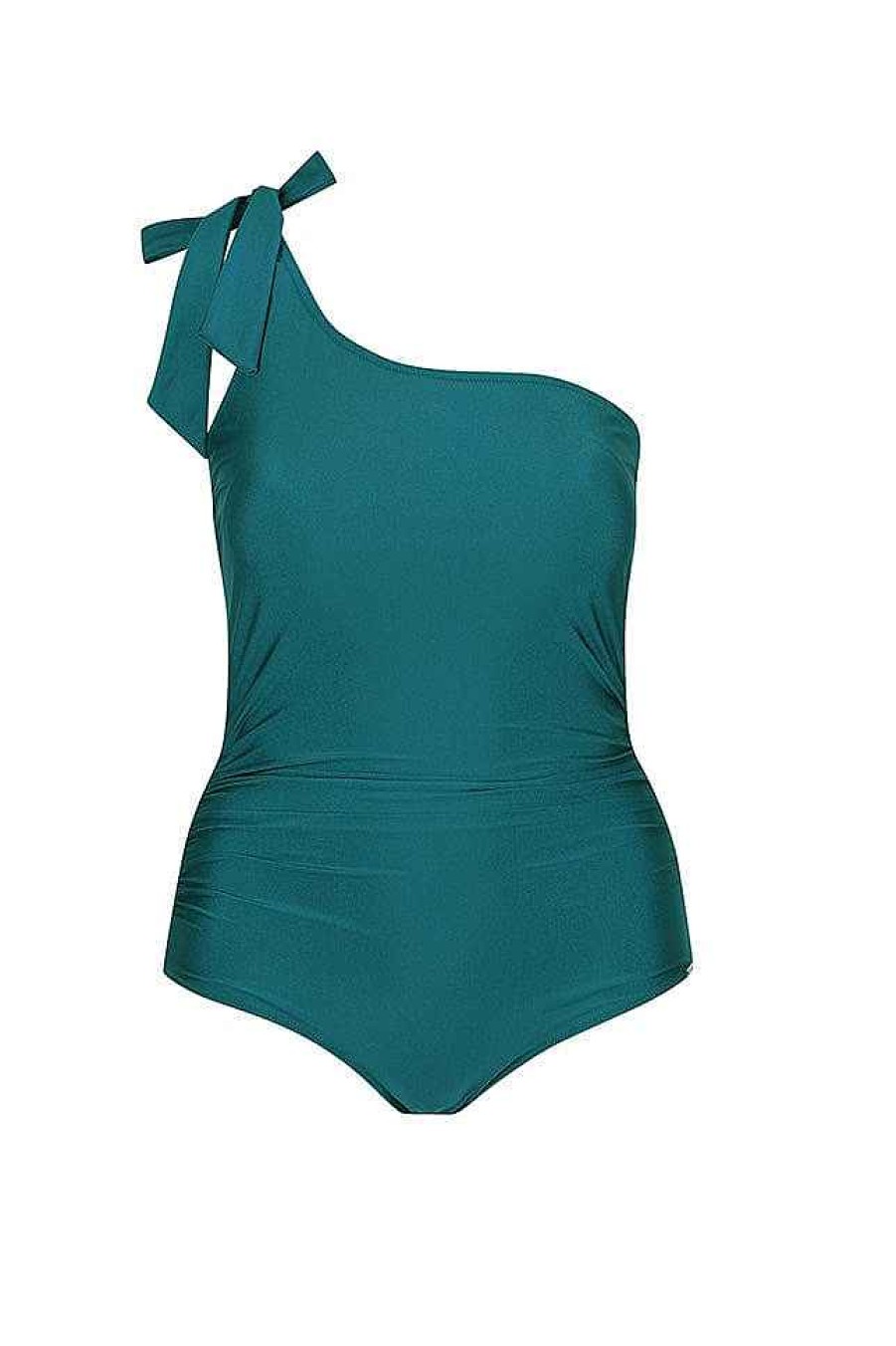 Swimwear Capriosca Mastectomy | Metallic Deep Teal Tie One Shoulder One Piece