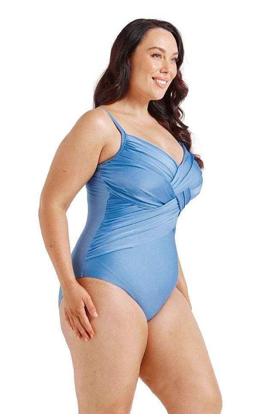 Swimwear Capriosca Plus Size One Pieces | Provence Blue Criss Cross One Piece Swimsuit