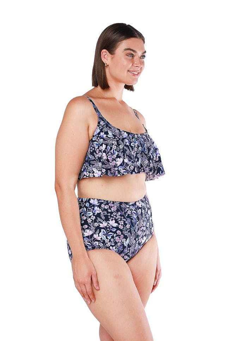 Swimwear Capriosca High Waisted | Navy Floral High Waisted Bikini Bottoms