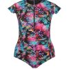 Swimwear Capriosca Short Sleeve | Midnight Garden Frill Sleeve One Piece