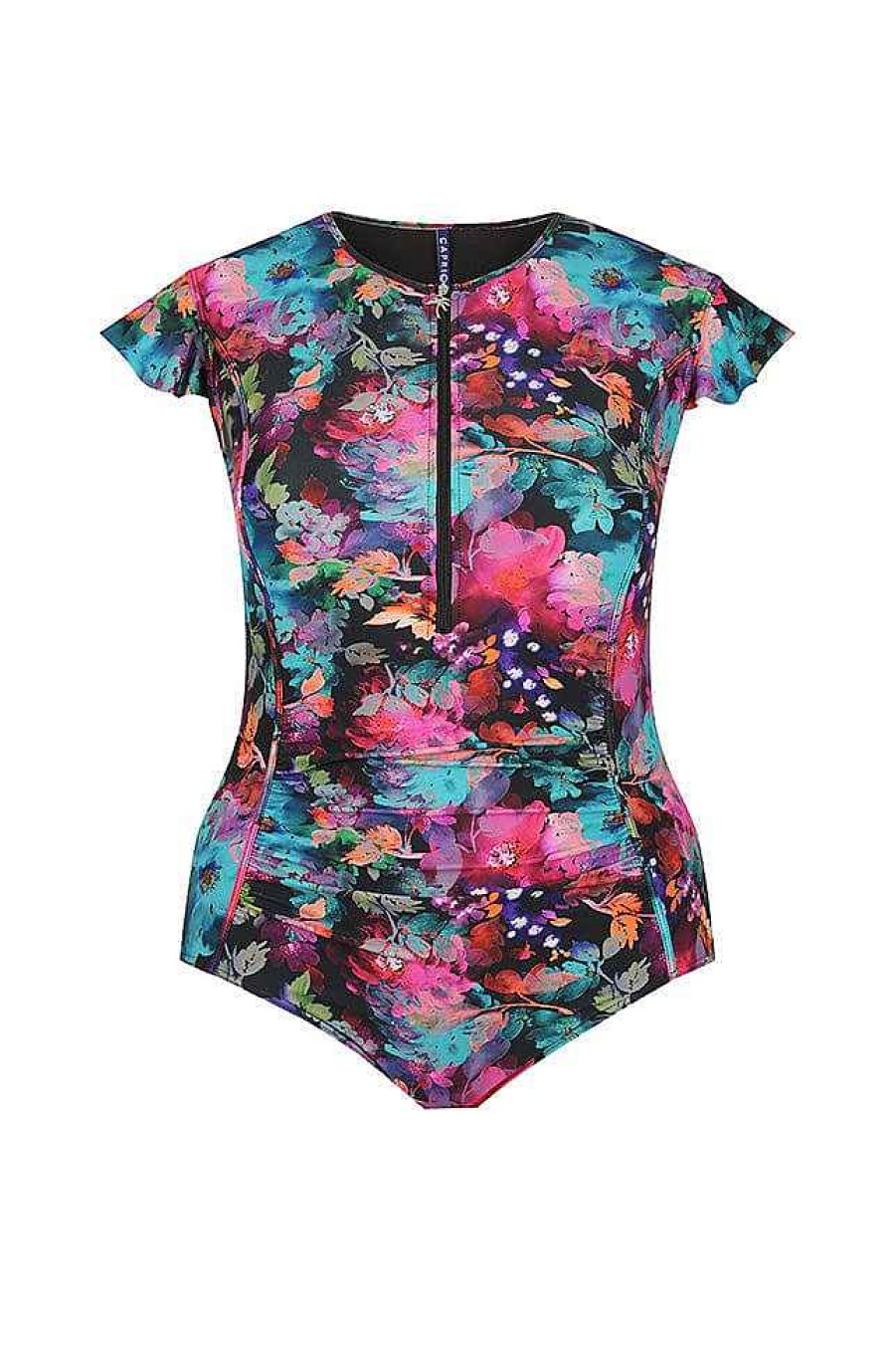 Swimwear Capriosca Short Sleeve | Midnight Garden Frill Sleeve One Piece