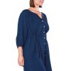 Beach Wear Capriosca Beach Dresses | Navy Cheesecloth Button Through Dress