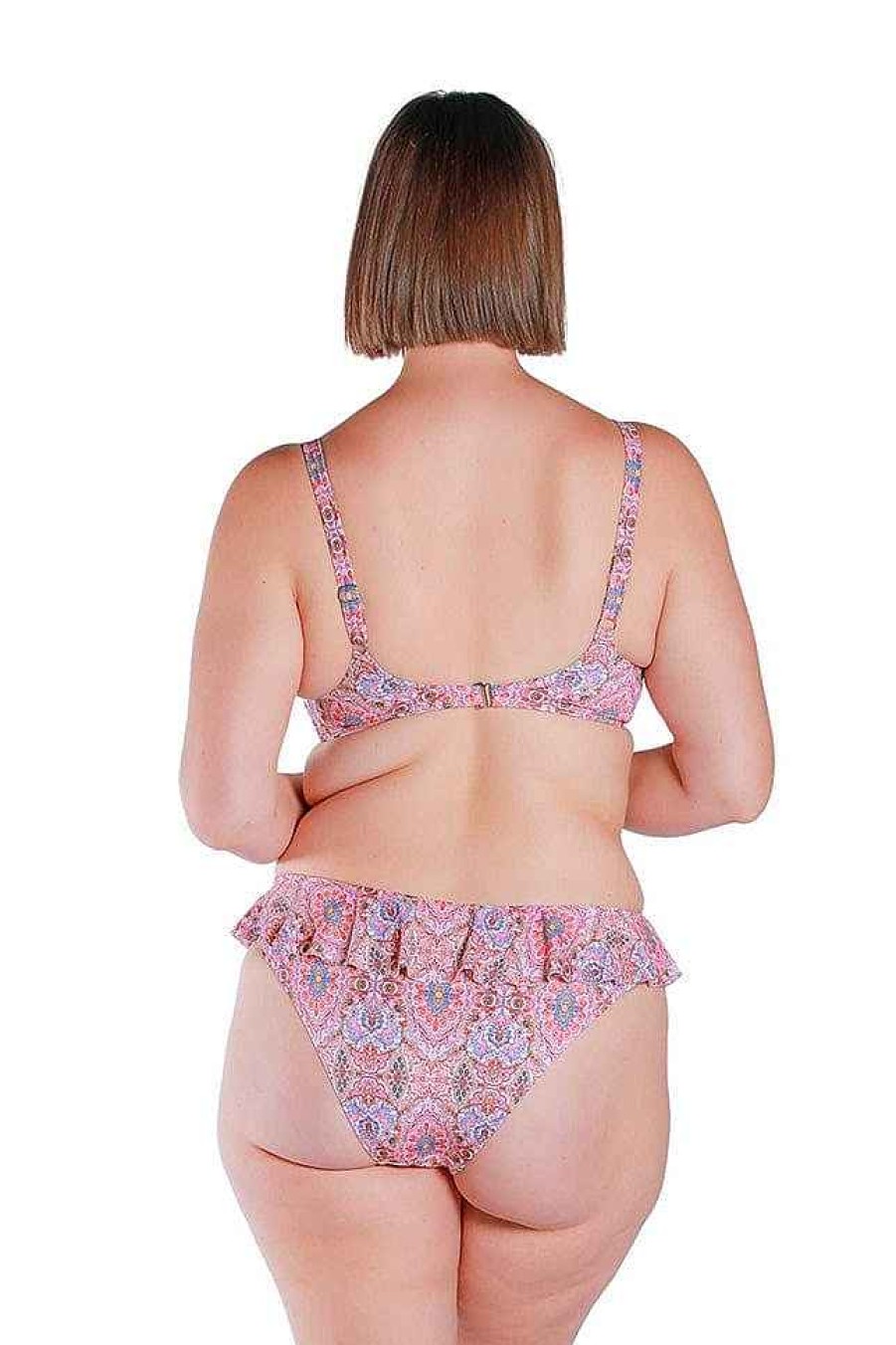 Swimwear Capriosca Plus Size Bikinis | Amalfi Pink Frill Bikini Bottoms