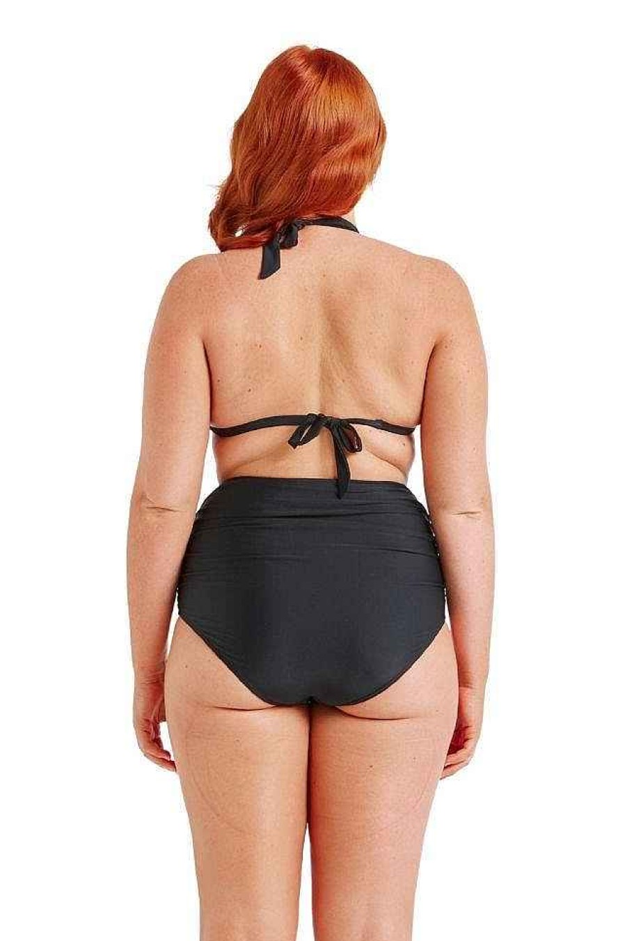 Swimwear Capriosca High Waisted | Black Extra Ruched High Waisted Belly Pant Bikini Bottoms