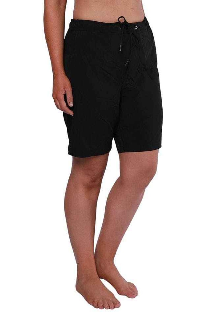 Swimwear Capriosca Black | Plain Black Luxe Sport Stretch Board Shorts