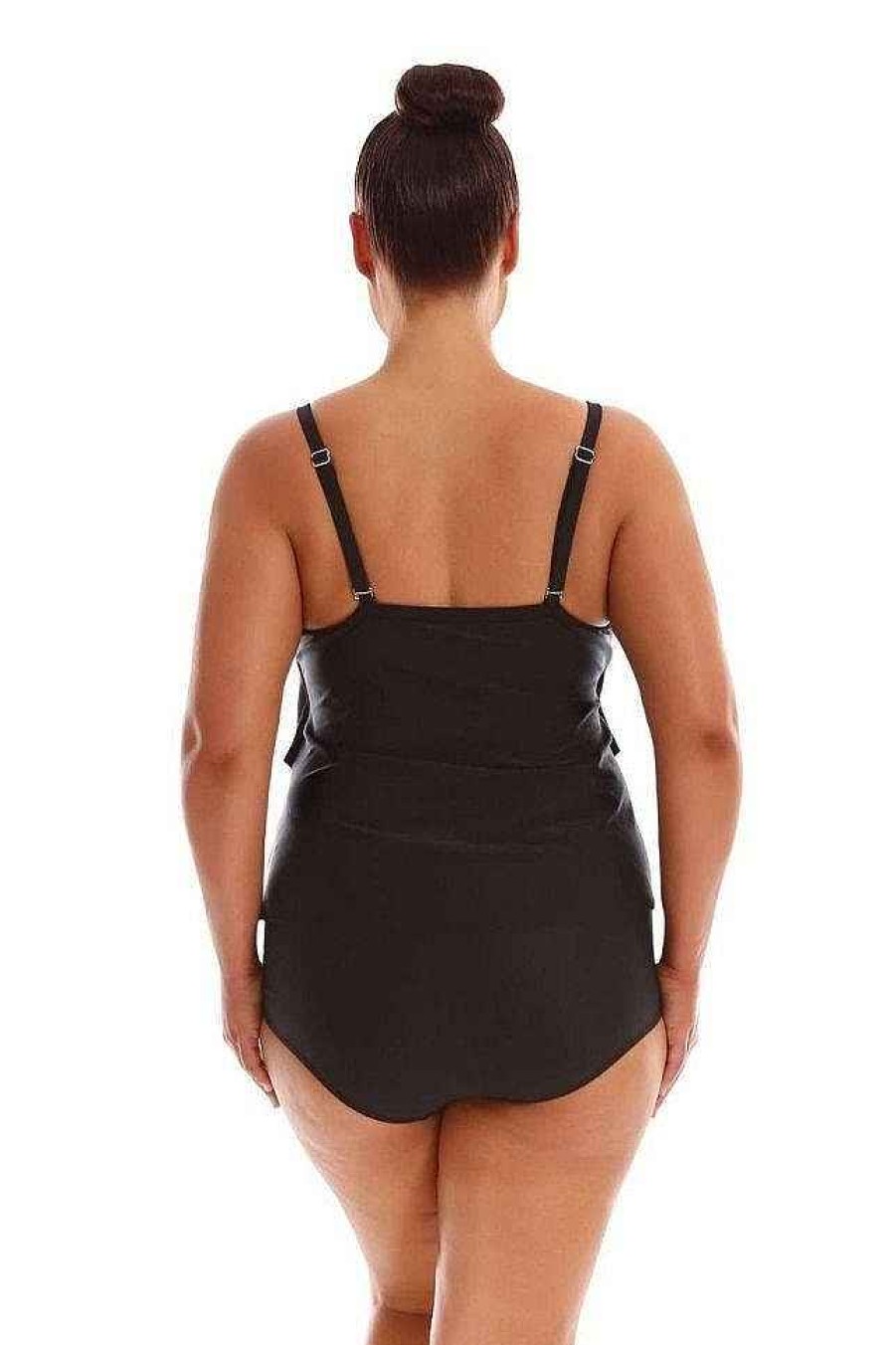 Swimwear Capriosca Tummy Control | Black 3 Tier Ruffle Tankini Top