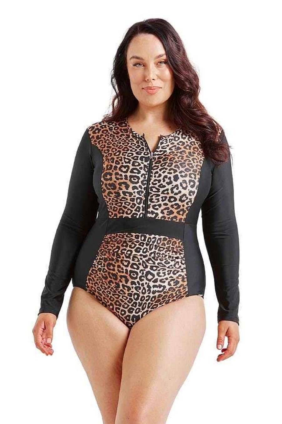 Swimwear Capriosca Long Sleeve | Leopard Zip Up Long Sleeve One Piece | Sustainable Swimwear