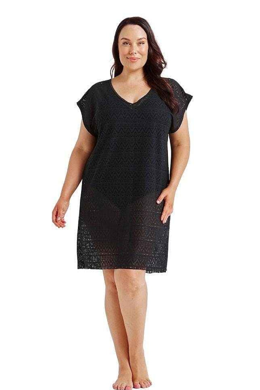 Beach Wear Capriosca Beach Dresses | Mesh Beach Cover Up Black